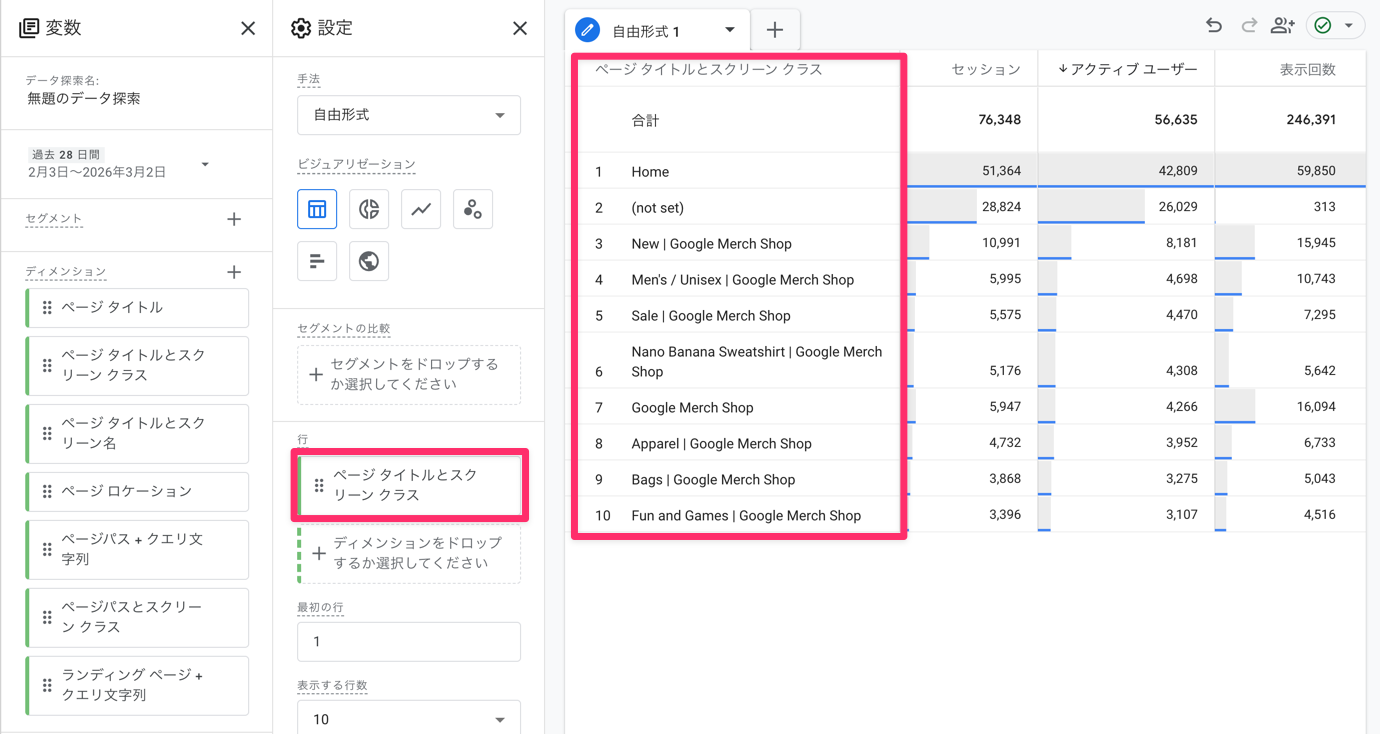 ページタイトルとスクリーンクラス