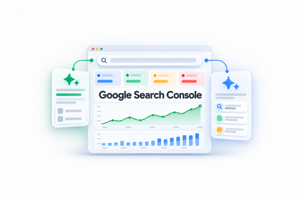 Google Search Consoleの生成AIパフォーマンスレポートを表したイメージ